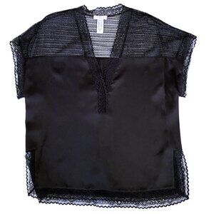 ERES silk blouse top with eyelet lace details, black